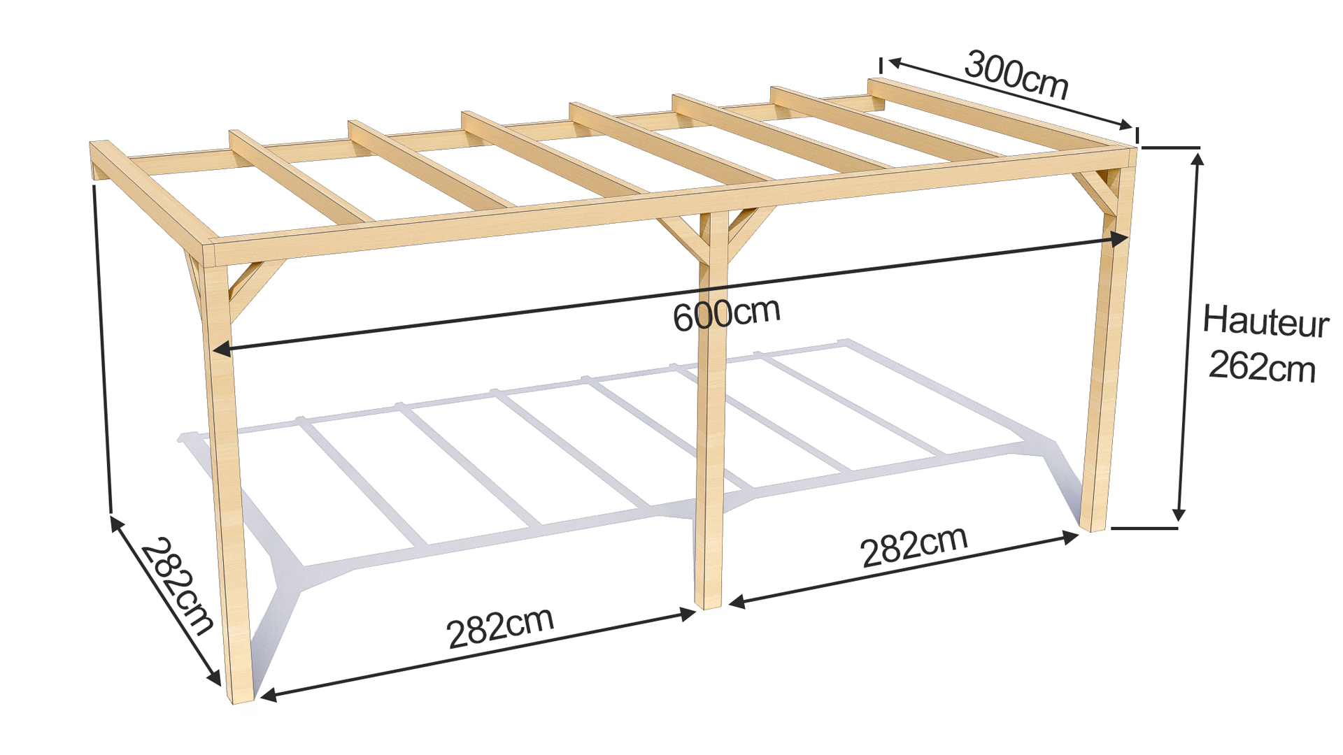 dimensions d'une perrgola bois come 6mx3m